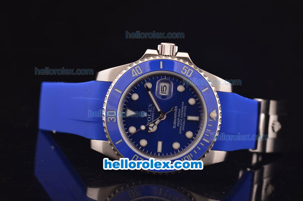 Rolex Submariner Asia 2813 Automatic Steel Case Blue Ceramic Bezel with Blue Dial and Blue Rubber Strap - ETA Coating - Click Image to Close